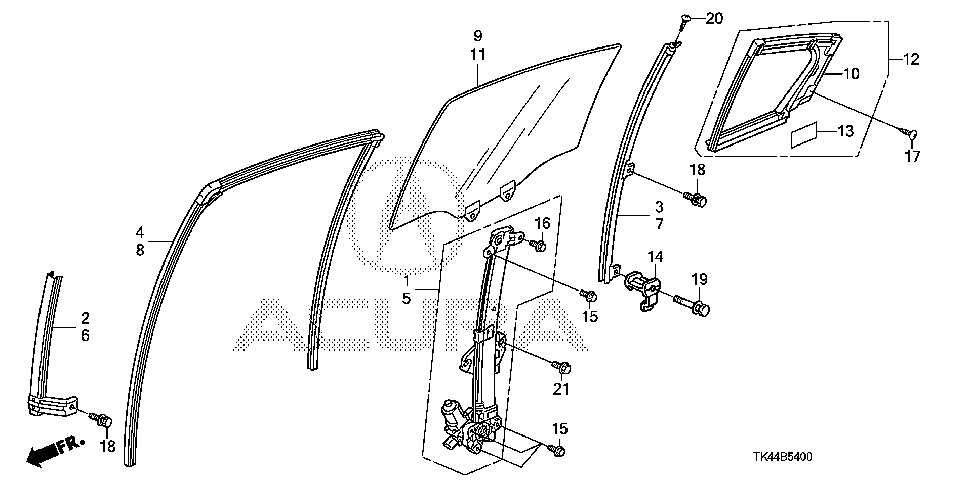 72730-TK4-A01 - SASH, R. RR. DOOR CENTER (LOWER)