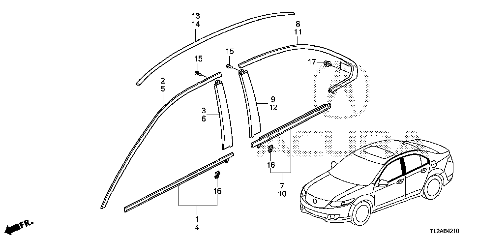 74316-TL0-E01 - MOLDING ASSY., L. ROOF