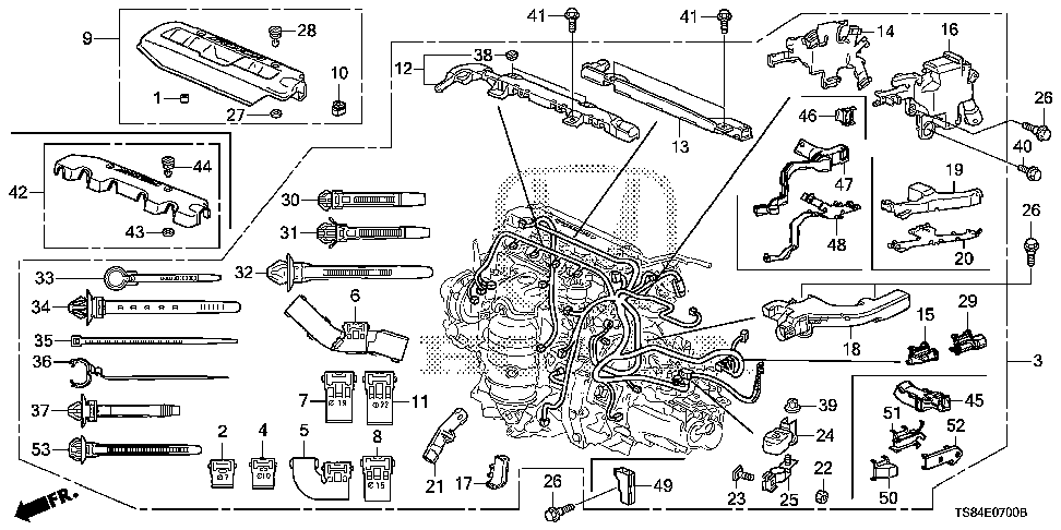 32133-R1B-A50 - HOLDER, ENGINE HARNESS (LOWER)(CVT)(RR)