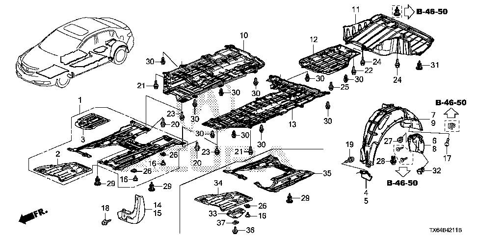 74114-TR0-A00 - PLATE, FR. ENGINE COVER (LOWER)
