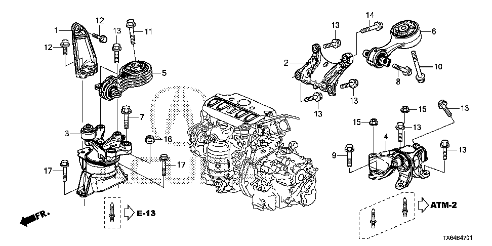 50850-TX6-A81 - MOUNTING, TRANSMISSION (AT)